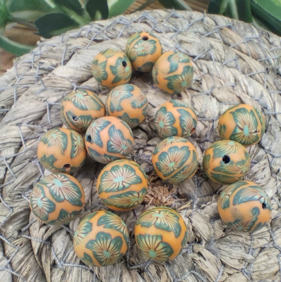 Jewelry Making Clay Beads 10 mm Green And Orange Set Of 20 Beads - Picture 5 of 6